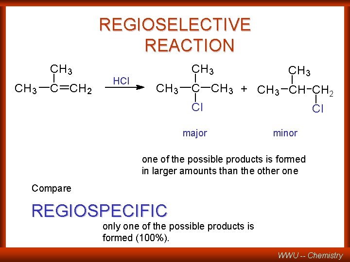 REGIOSELECTIVE REACTION CH 3 C CH 2 HCl CH 3 C CH 3 +