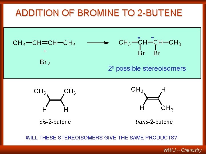 ADDITION OF BROMINE TO 2 -BUTENE CH 3 CH CH CH 3 + Br