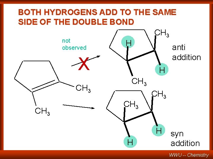 BOTH HYDROGENS ADD TO THE SAME SIDE OF THE DOUBLE BOND CH 3 not