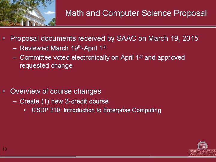 Math and Computer Science Proposal § Proposal documents received by SAAC on March 19,