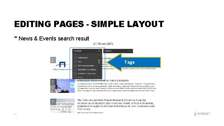 EDITING PAGES - SIMPLE LAYOUT News & Events search result Tags 21 