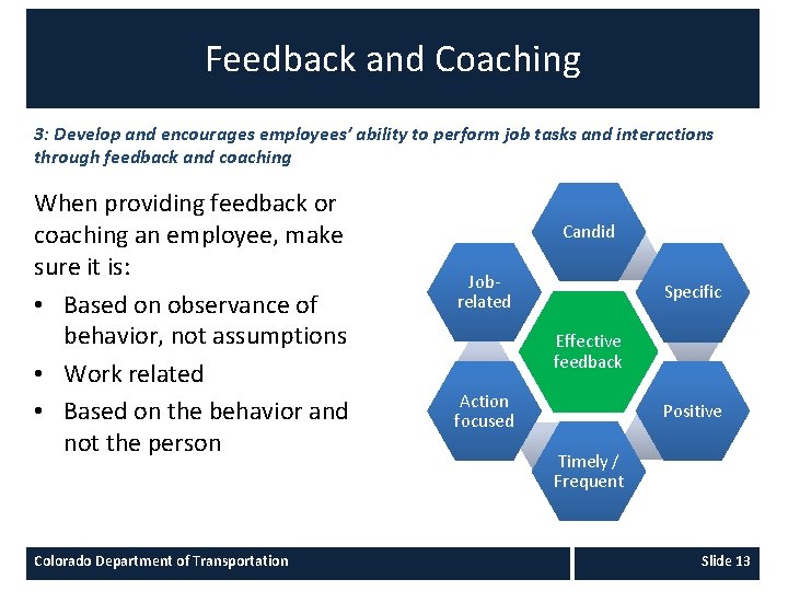 Feedback and Coaching 3: Develop and encourages employees’ ability to perform job tasks and