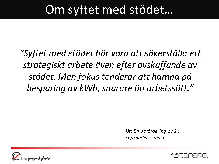 Om syftet med stödet… ”Syftet med stödet bör vara att säkerställa ett strategiskt arbete