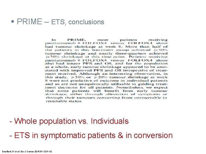 § PRIME – ETS, conclusions - Whole population vs. Individuals - ETS in symptomatic