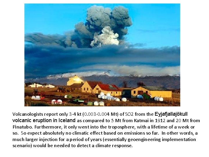 Volcanologists report only 3 -4 kt (0. 003 -0. 004 Mt) of SO 2