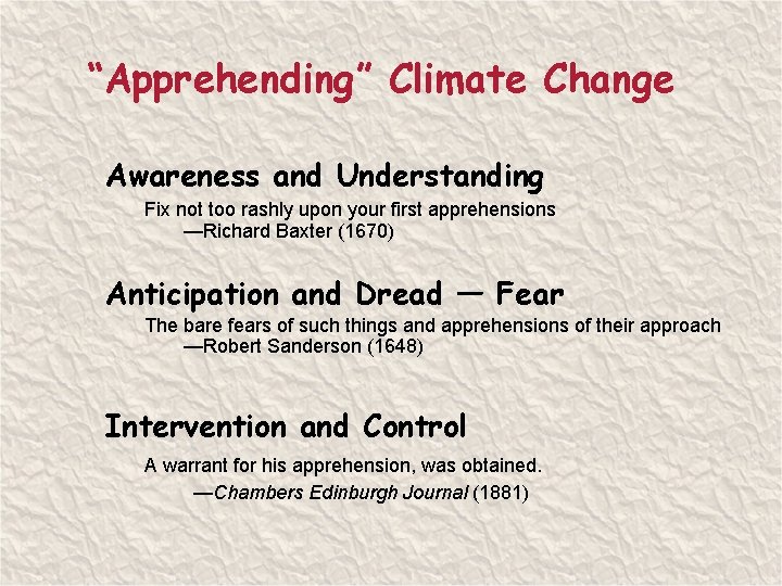 “Apprehending” Climate Change Awareness and Understanding Fix not too rashly upon your first apprehensions