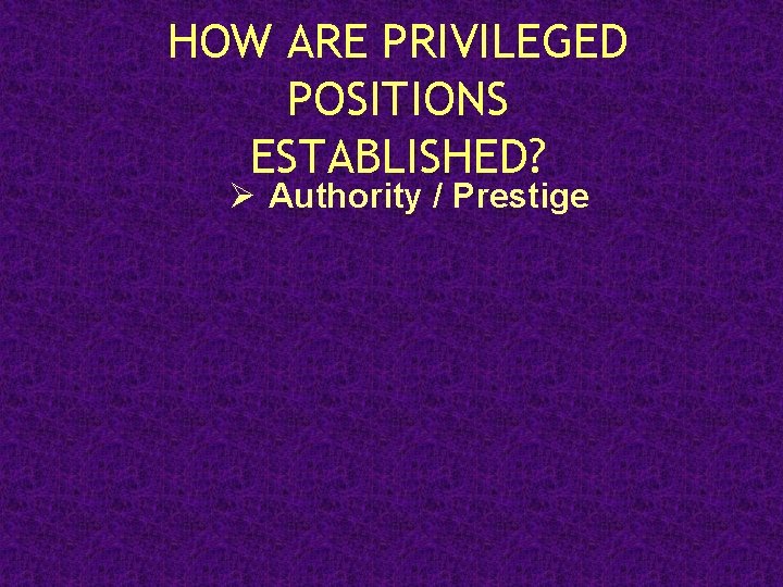 HOW ARE PRIVILEGED POSITIONS ESTABLISHED? Ø Authority / Prestige 