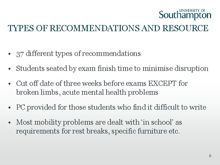 TYPES OF RECOMMENDATIONS AND RESOURCE • 37 different types of recommendations • Students seated