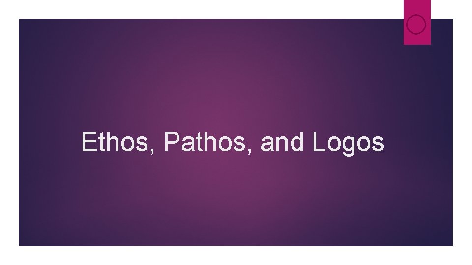 Ethos, Pathos, and Logos Ethos, Pathos, and Logos