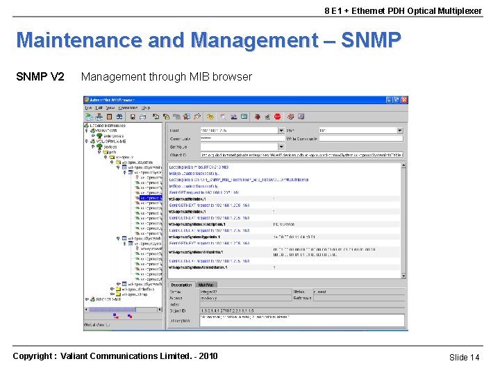 8 E 1 + Ethernet PDH Optical Multiplexer Maintenance and Management – SNMP V 8 E 1 + Ethernet PDH Optical Multiplexer Maintenance and Management – SNMP V
