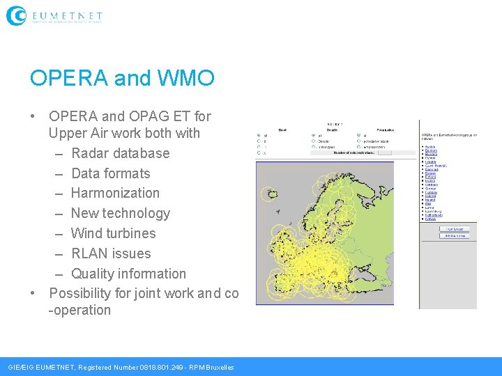 OPERA and WMO • OPERA and OPAG ET for Upper Air work both with