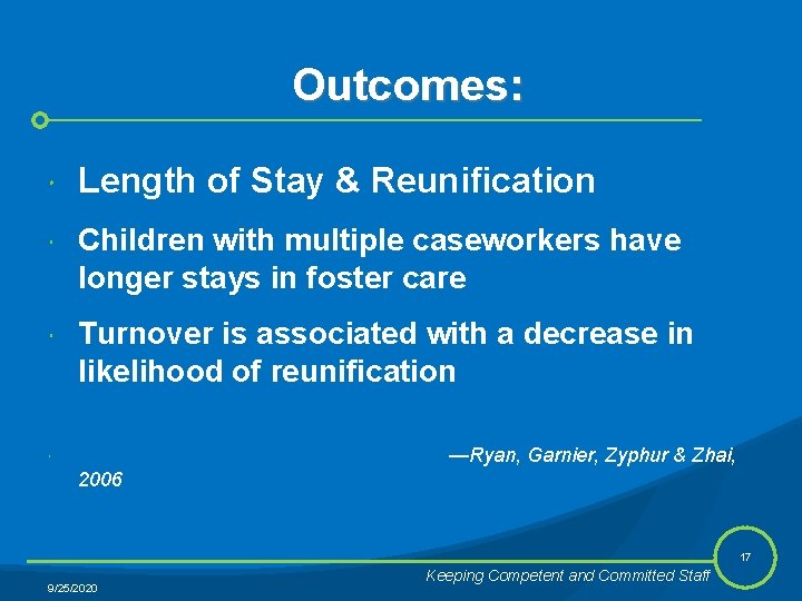 Outcomes: Length of Stay & Reunification Children with multiple caseworkers have longer stays in