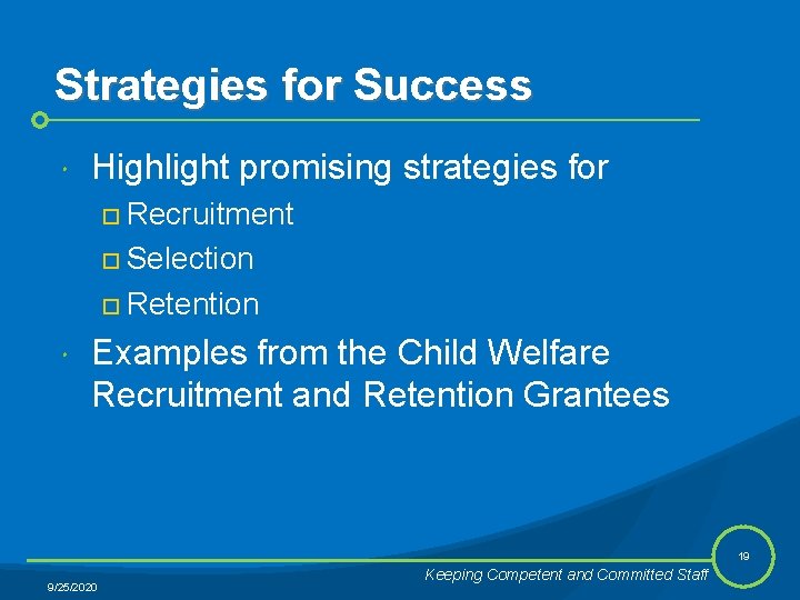 Strategies for Success Highlight promising strategies for ¨ Recruitment ¨ Selection ¨ Retention Examples