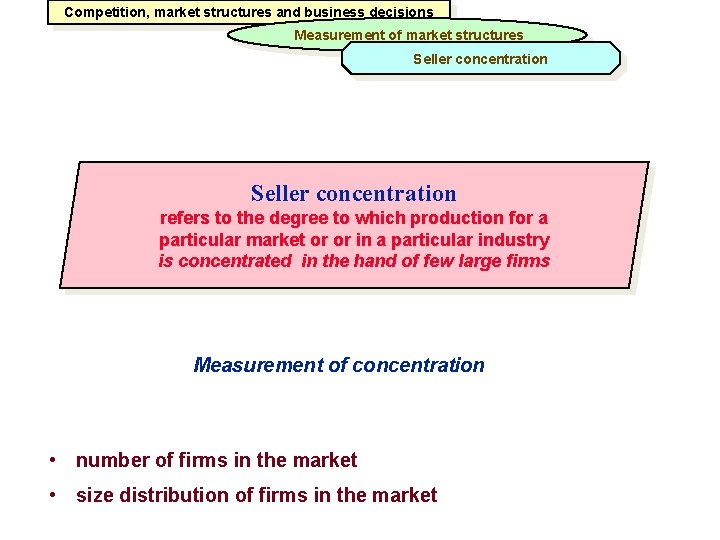 Competition, market structures and business decisions Measurement of market structures Seller concentration refers to