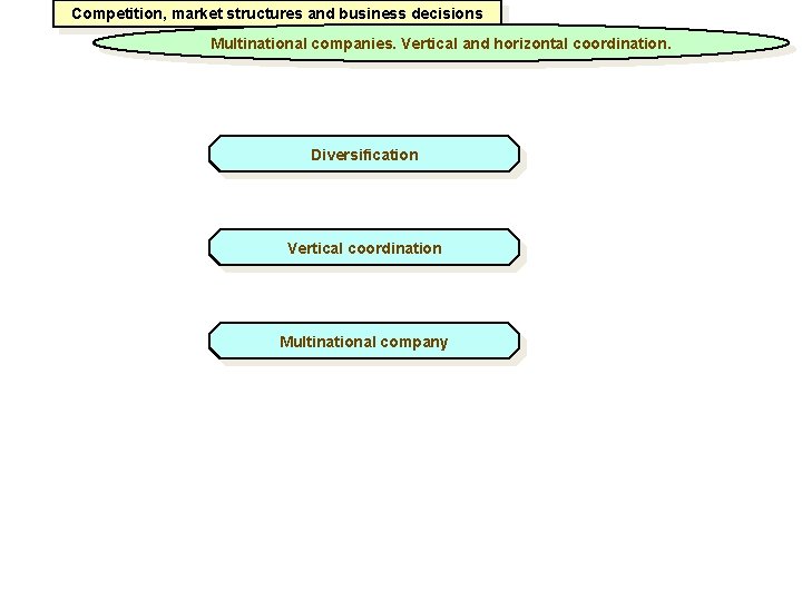 Competition, market structures and business decisions Multinational companies. Vertical and horizontal coordination. Diversification Vertical