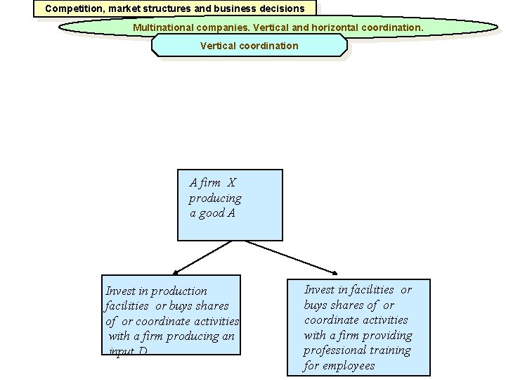 Competition, market structures and business decisions Multinational companies. Vertical and horizontal coordination. Vertical coordination