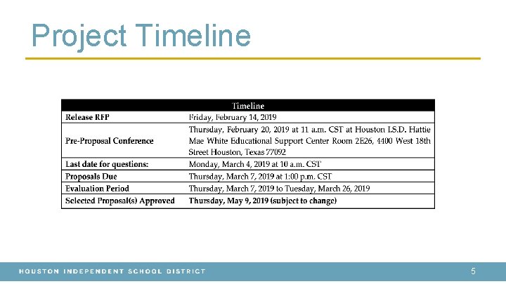 Project Timeline 5 Project Timeline 5
