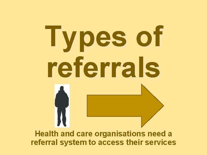 Types of referrals Health and care organisations need a referral system to access their