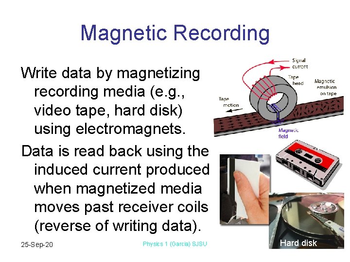 Magnetic Recording Write data by magnetizing recording media (e. g. , video tape, hard