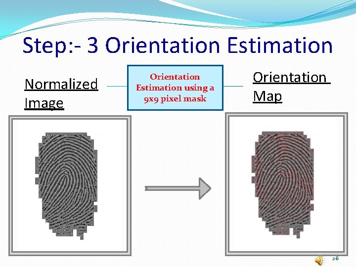 Step: - 3 Orientation Estimation Normalized Image Orientation Estimation using a 9 x 9
