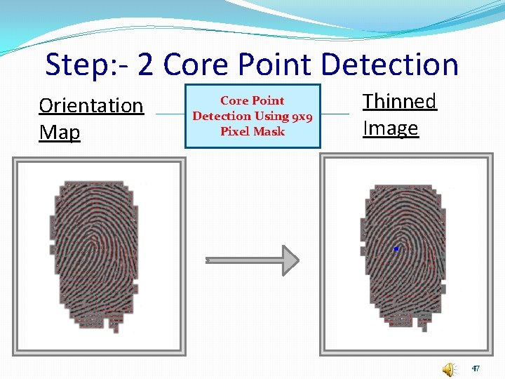 Step: - 2 Core Point Detection Orientation Map Core Point Detection Using 9 x