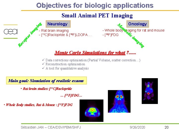 Objectives for biologic applications Re ce pt or im ag in g Small Animal Objectives for biologic applications Re ce pt or im ag in g Small Animal