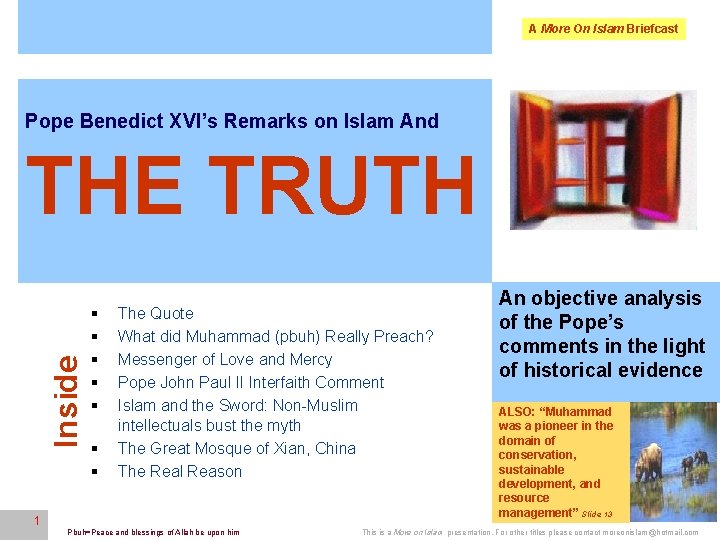 A More On Islam Briefcast 1 Pope Benedict XVI’s Remarks on Islam And Inside