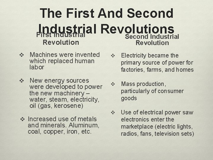 The First And Second Industrial Revolutions First Industrial Second Industrial Revolution v Machines were