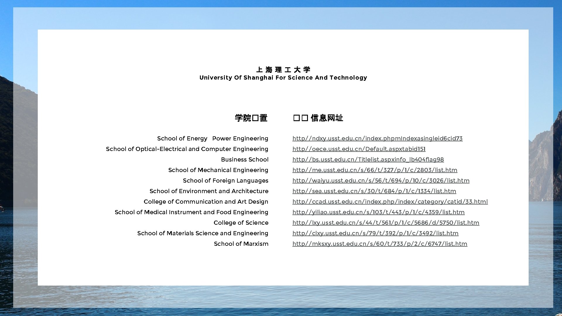 3 上海理 大学 University Of Shanghai For Science And Technology 学院�置 School of Energy