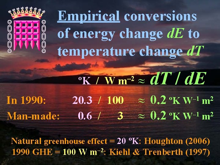 Empirical conversions of energy change d. E to temperature change d. T / d.