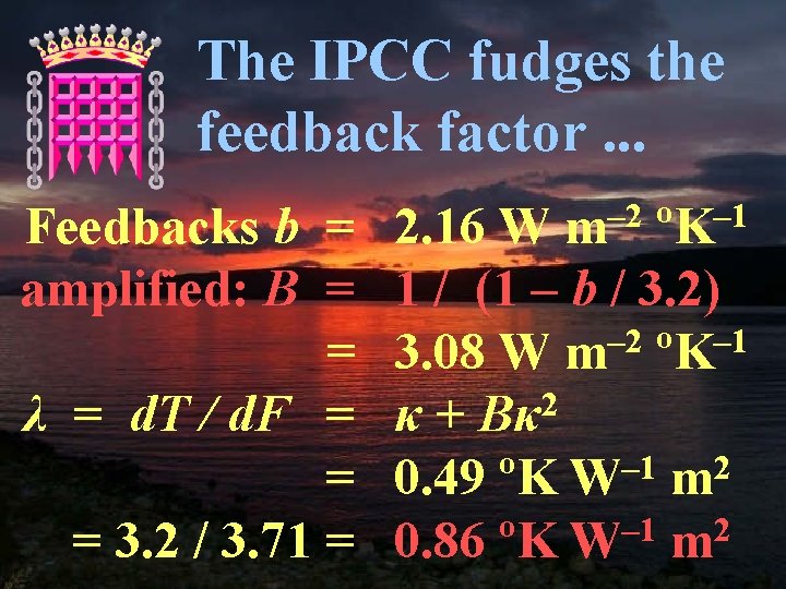 The IPCC fudges the feedback factor. . . Feedbacks b = 2. 16 W