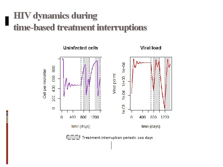 HIV dynamics during time-based treatment interruptions Treatment interruption periods: 200 days 