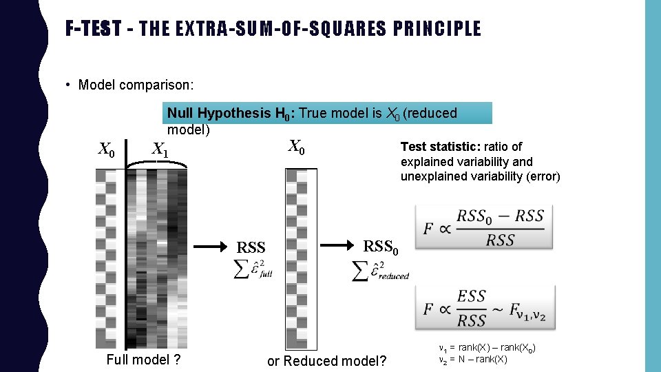 F-TEST - THE EXTRA-SUM-OF-SQUARES PRINCIPLE • Model comparison: Null Hypothesis H 0: True model