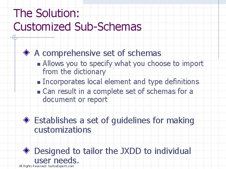 The Solution: Customized Sub-Schemas A comprehensive set of schemas Allows you to specify what