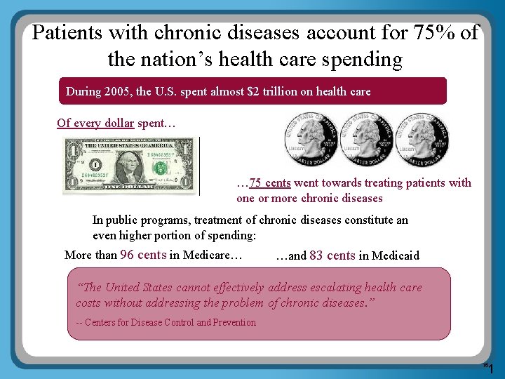 Patients with chronic diseases account for 75% of the nation’s health care spending During