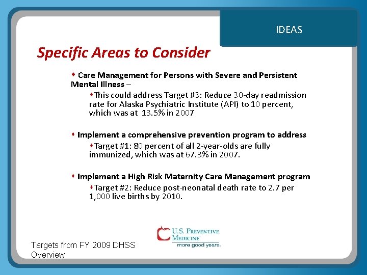 IDEAS Specific Areas to Consider Care Management for Persons with Severe and Persistent Mental