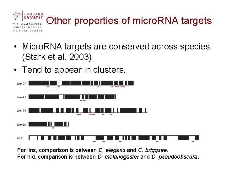Other properties of micro. RNA targets • Micro. RNA targets are conserved across species. Other properties of micro. RNA targets • Micro. RNA targets are conserved across species.