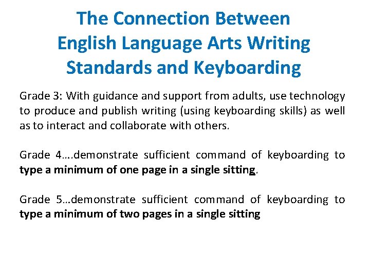 The Connection Between English Language Arts Writing Standards and Keyboarding Grade 3: With guidance