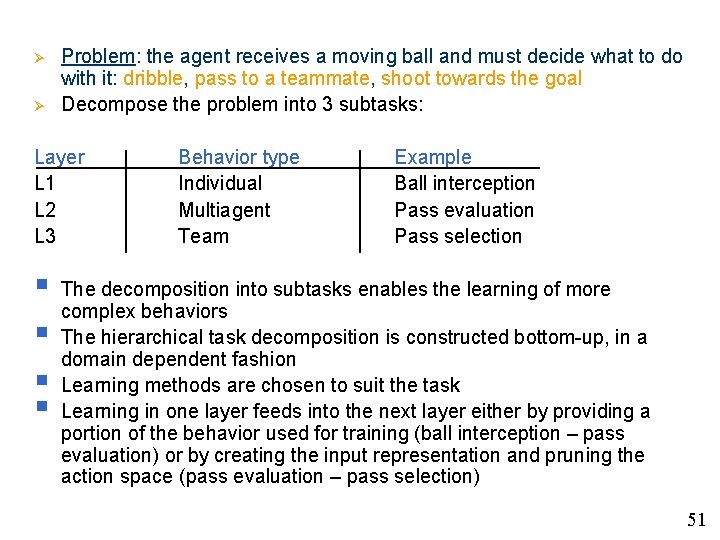 Ø Ø Problem: the agent receives a moving ball and must decide what to