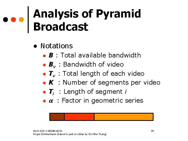 Analysis of Pyramid Broadcast l Notations l l l B : Total available bandwidth