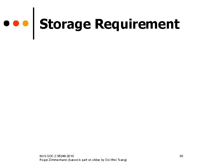 Storage Requirement NUS. SOC. CS 5248 -2010 Roger Zimmermann (based in part on slides