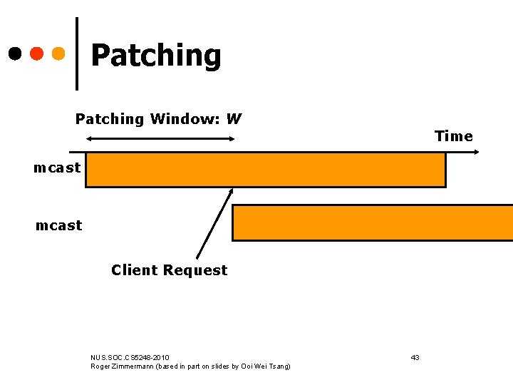 Patching Window: W Time mcast Client Request NUS. SOC. CS 5248 -2010 Roger Zimmermann