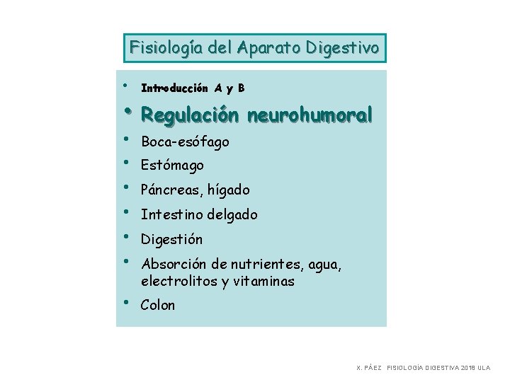 Fisiología del Aparato Digestivo • Introducción A y B • Regulación neurohumoral • •