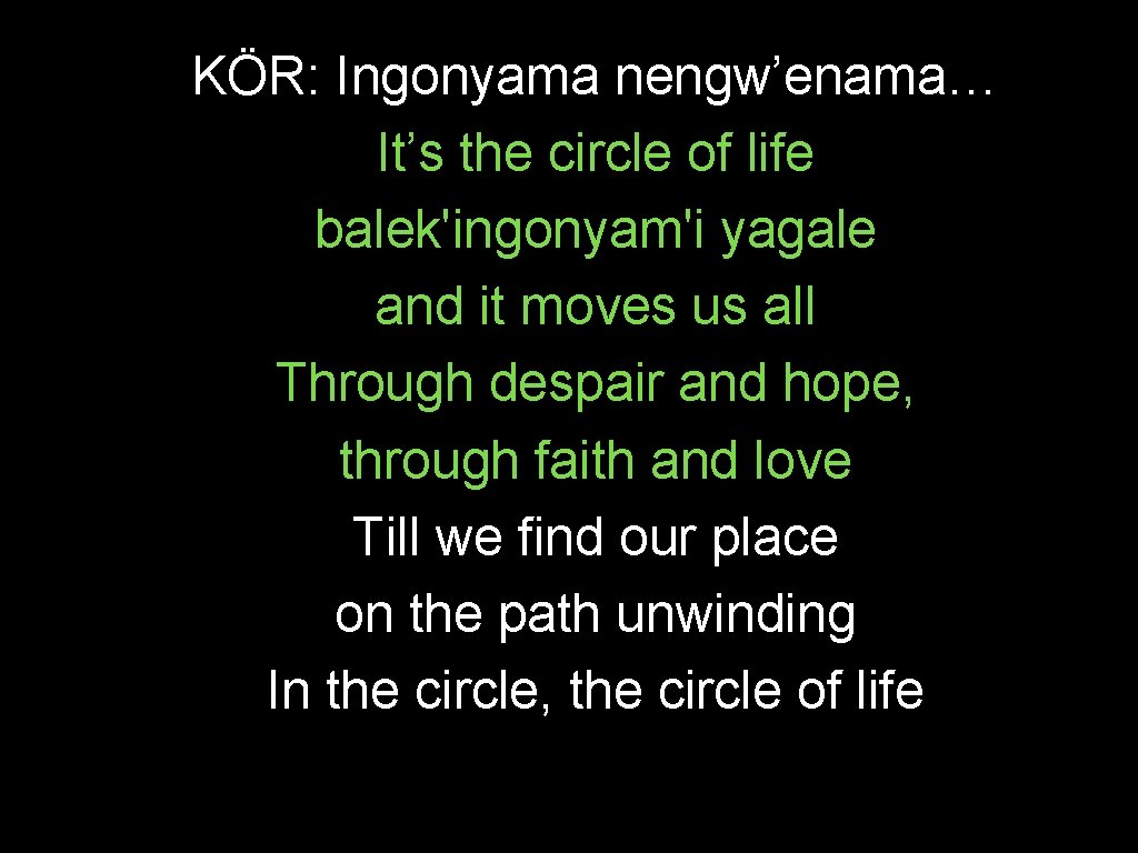 KÖR: Ingonyama nengw’enama… It’s the circle of life balek'ingonyam'i yagale and it moves us