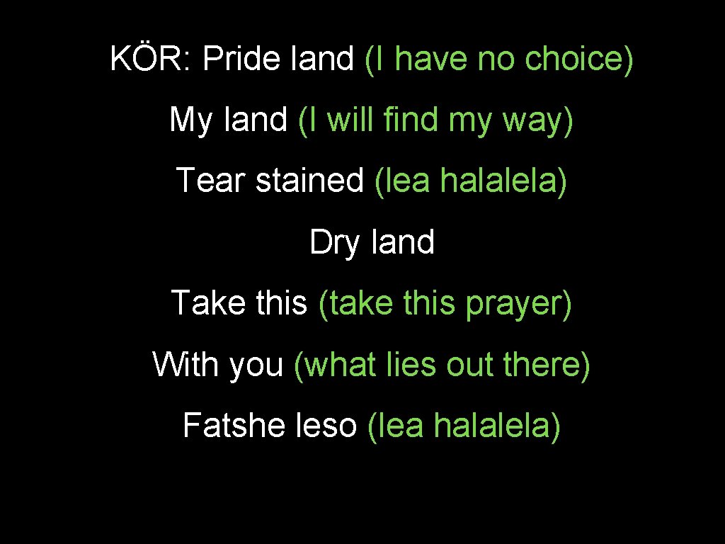 KÖR: Pride land (I have no choice) My land (I will find my way)