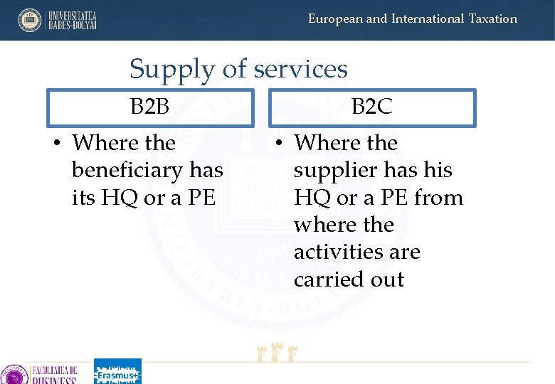 European and International Taxation Supply of services B 2 B • Where the beneficiary