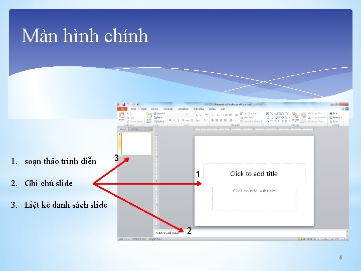 Màn hình chính 1. soạn thảo trình diễn 3 1 2. Ghi chú slide