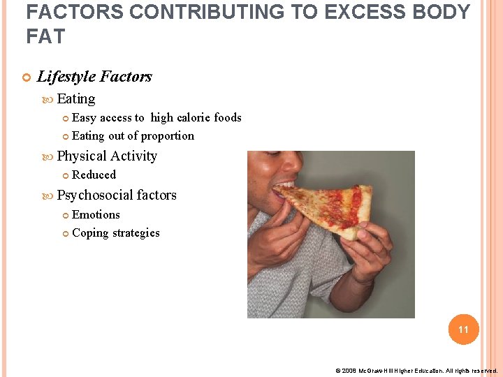 FACTORS CONTRIBUTING TO EXCESS BODY FAT Lifestyle Factors Eating Easy access to high calorie