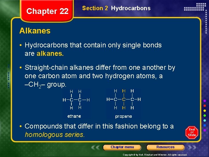 Chapter 22 Section 2 Hydrocarbons Alkanes • Hydrocarbons that contain only single bonds are