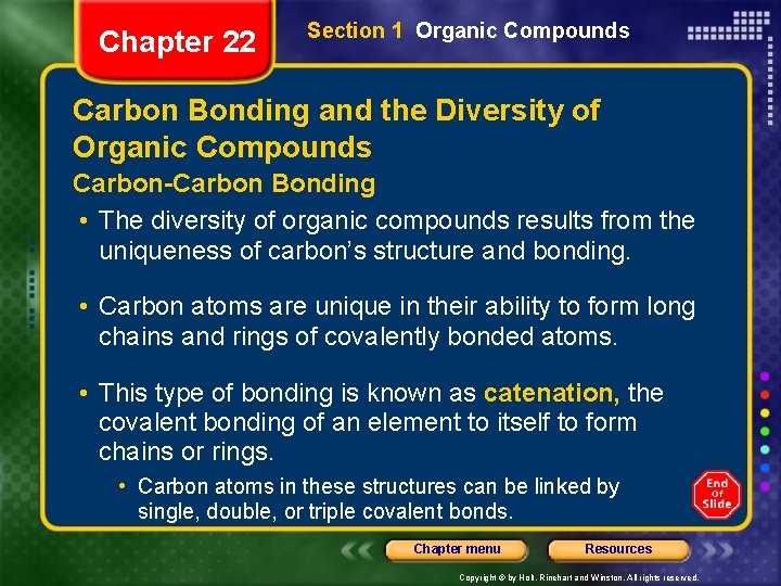 Chapter 22 Section 1 Organic Compounds Carbon Bonding and the Diversity of Organic Compounds